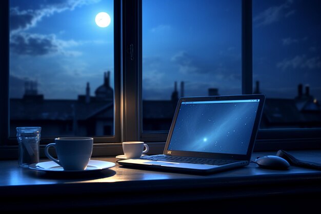 Lunar Laptop Lullaby Büro Nachtfoto