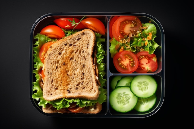 Lunchbox TopDown com sanduíche e vegetais