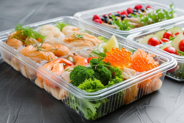 Lunchboxen mit zubereiteten Speisen für eine gesunde Ernährung