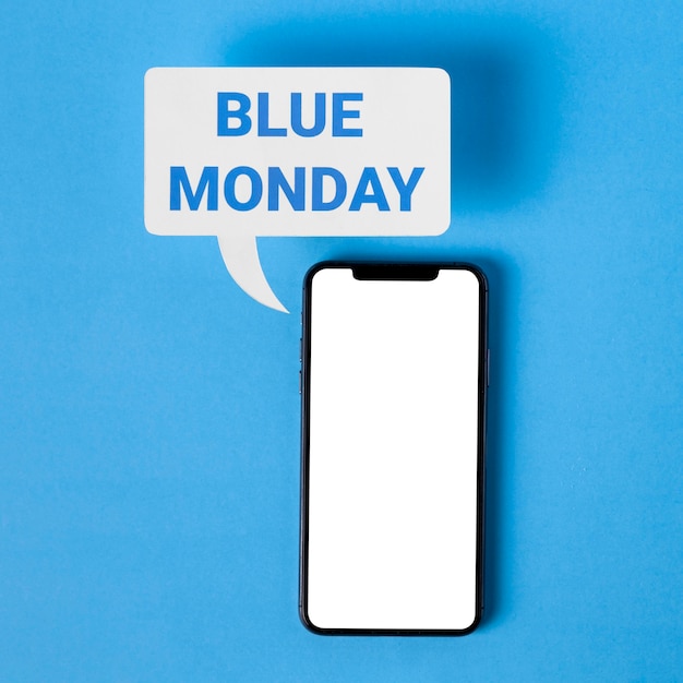 Lunes azul con smartphone y burbuja de chat