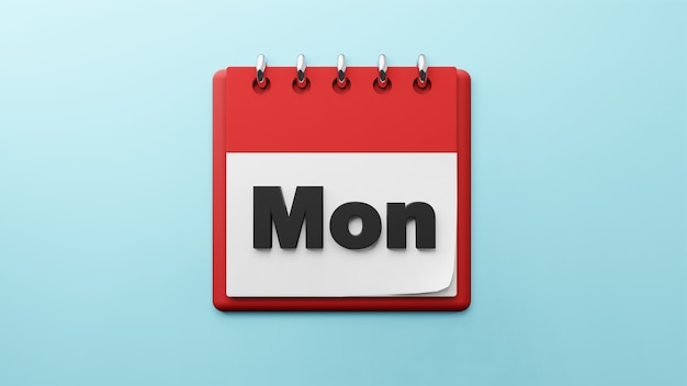 Lunes lunes en la representación 3d del calendario de escritorio de papel