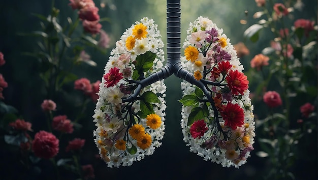 Foto lungen aus blumen und natur luftverschmutzungskonzept