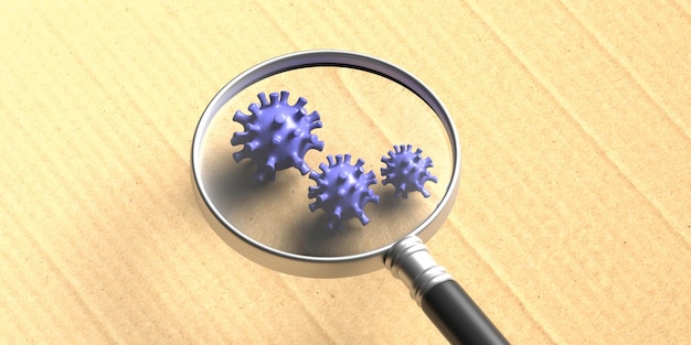 Lupa médica de infección por coronavirus COVID19 en ilustración 3d de fondo de papel