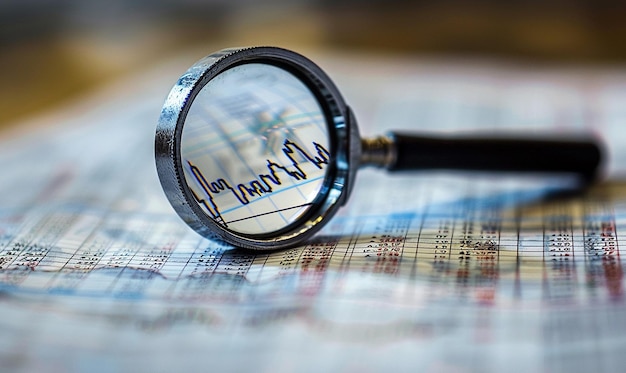 una lupa que hace zoom en un gráfico del mercado de valores