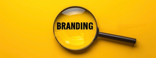 Una lupa sobre la palabra "BRANDING" sobre un fondo amarillo