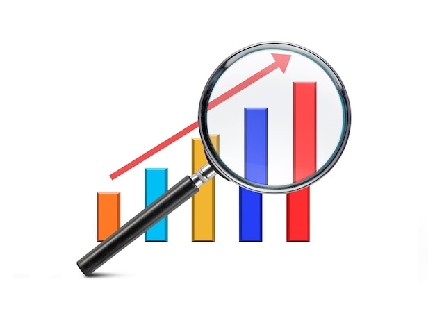 Lupe mit wachsendem Balkendiagramm