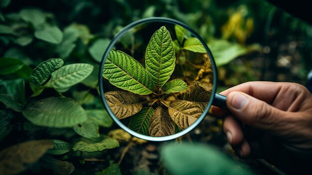 Foto lúpula en hojas búsqueda de plagas vista detallada de insectos