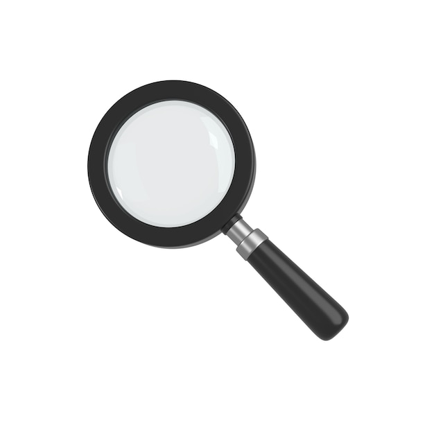 Lúpula negra icono de búsqueda de lupa transparente para encontrar lectura análisis de investigación o descubrimiento concepto renderización 3D