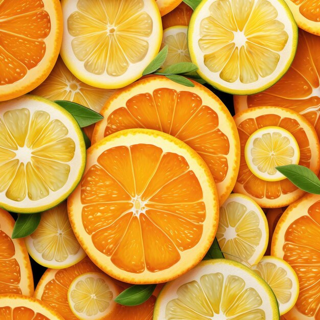 Luscious Citrus Symphony Ein lebendiges Kaleidoskop aus realistischen Zitronen- und Orangenstücken