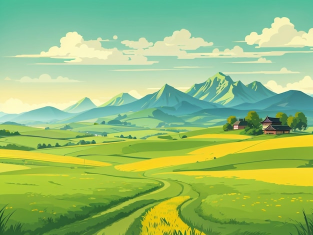 Lush Tranquility Vector Illustration von grüner Landschaft Hintergrund