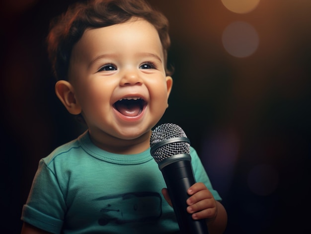 lustig lächelndes Baby als Sängerin
