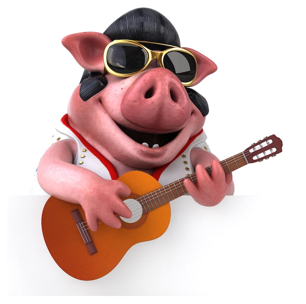 Lustige 3D-Cartoon-Illustration eines Schweine-Rockers