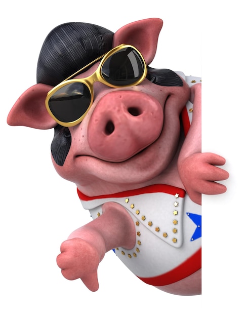 Lustige 3D-Cartoon-Illustration eines Schweine-Rockers