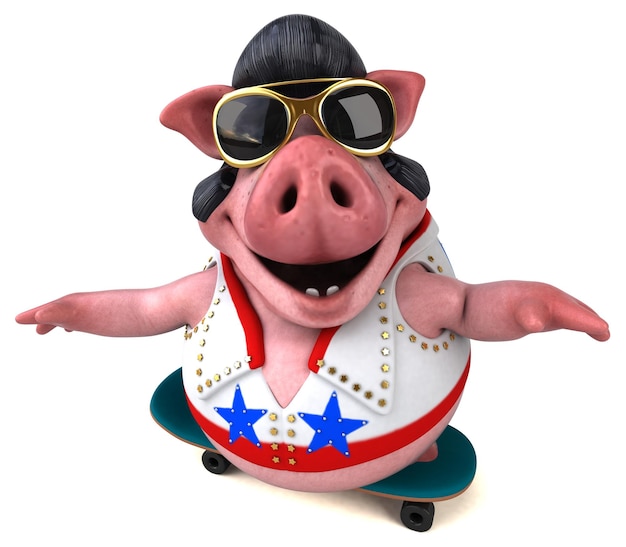 Lustige 3D-Cartoon-Illustration eines Schweine-Rockers