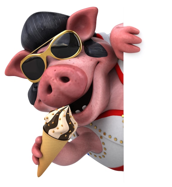 Lustige 3D-Cartoon-Illustration eines Schweine-Rockers