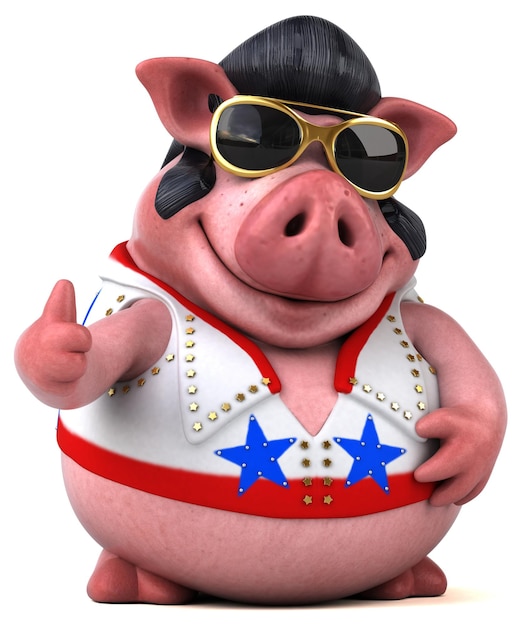 Lustige 3D-Cartoon-Illustration eines Schweine-Rockers