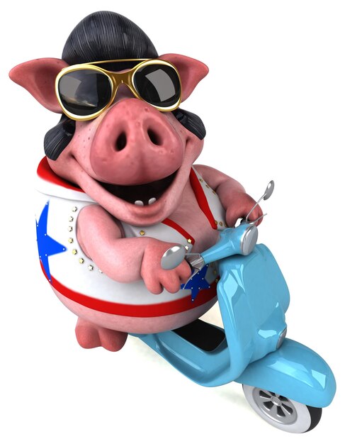 Lustige 3D-Cartoon-Illustration eines Schweine-Rockers