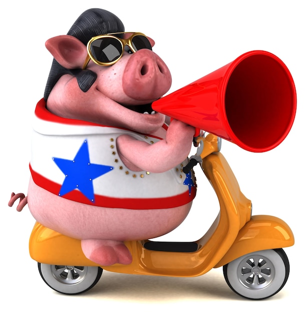 Lustige 3D-Cartoon-Illustration eines Schweine-Rockers