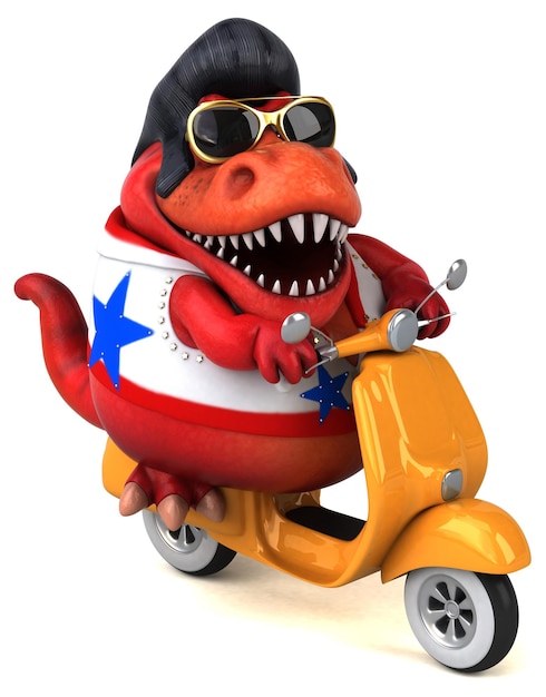 Lustige 3D-Cartoon-Illustration eines Trex-Rockers