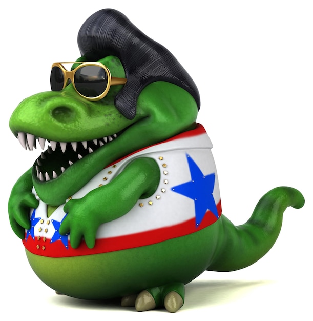 Lustige 3D-Cartoon-Illustration eines Trex-Rockers