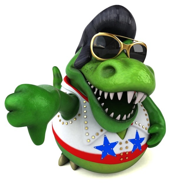 Lustige 3D-Cartoon-Illustration eines Trex-Rockers