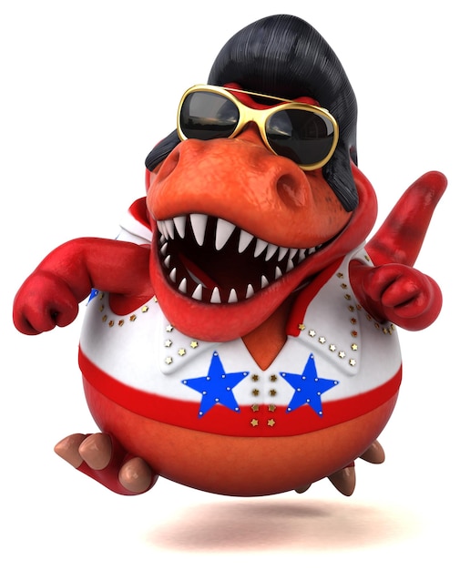 Lustige 3D-Cartoon-Illustration eines Trex-Rockers