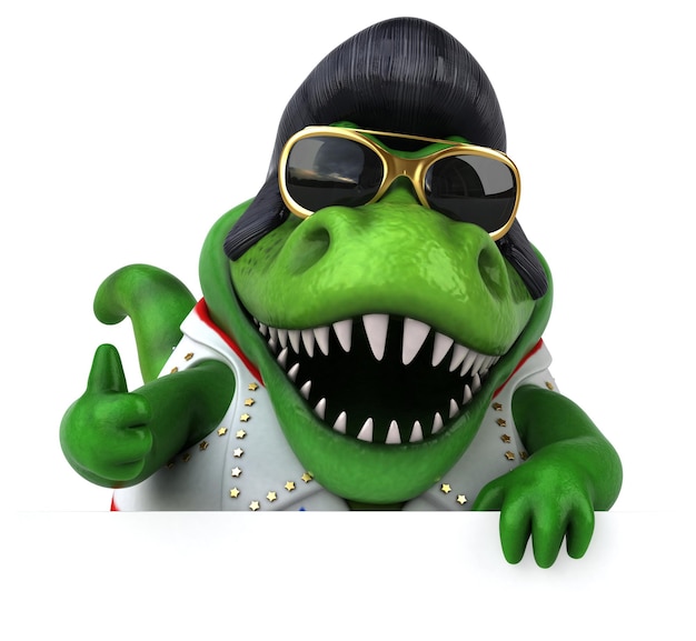 Lustige 3D-Cartoon-Illustration eines Trex-Rockers