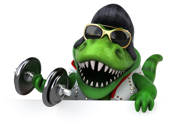 Lustige 3D-Cartoon-Illustration eines Trex-Rockers