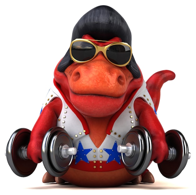 Lustige 3D-Cartoon-Illustration eines Trex-Rockers