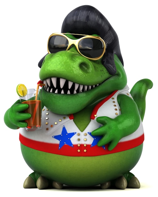 Lustige 3D-Cartoon-Illustration eines Trex-Rockers