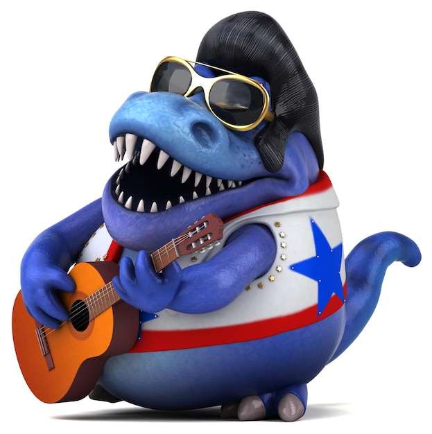 Lustige 3D-Cartoon-Illustration eines Trex-Rockers