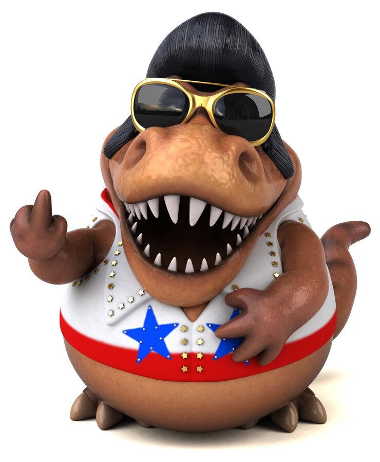 Foto lustige 3d-cartoon-illustration eines trex-rockers