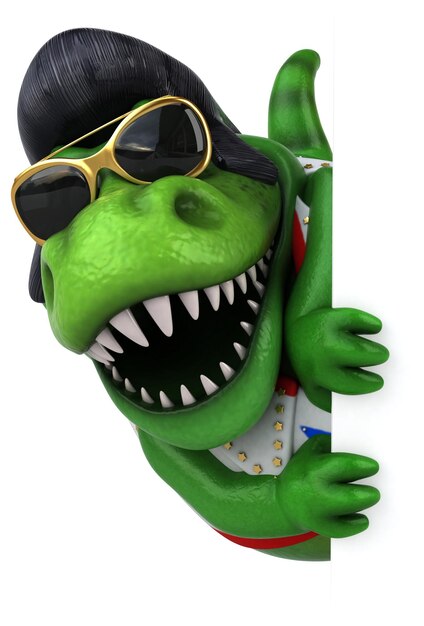 Lustige 3D-Cartoon-Illustration eines Trex-Rockers