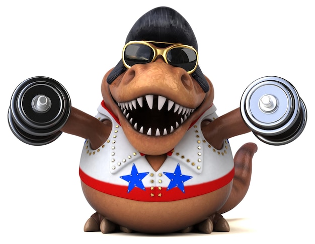 Foto lustige 3d-cartoon-illustration eines trex-rockers