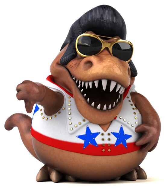 Lustige 3D-Cartoon-Illustration eines Trex-Rockers