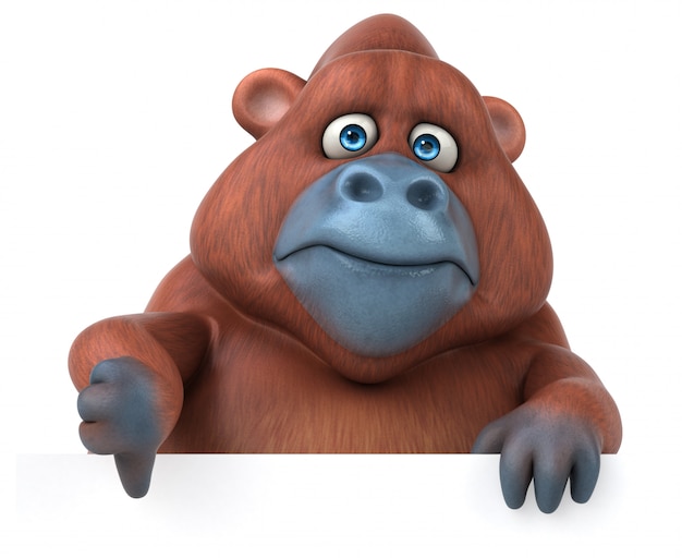 Lustige 3D-Gorilla-Charakterillustration, die Daumen nach unten zeigt