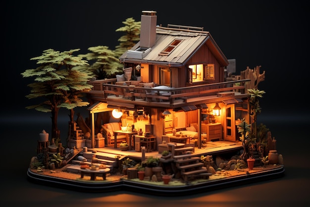 Lustige 3D-Holzhaus-Illustration