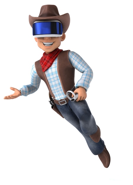 Lustige 3D-Illustration eines Cowboys mit einem VR-Helm