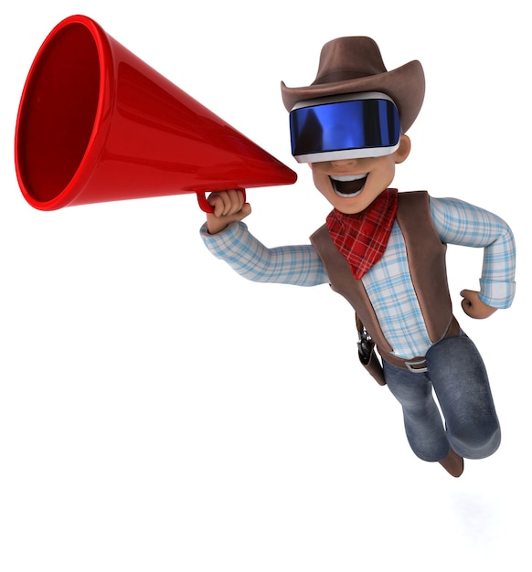 Lustige 3D-Illustration eines Cowboys mit einem VR-Helm