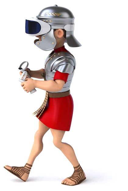 Lustige 3D-Illustration eines römischen Soldaten mit einem VR-Helm