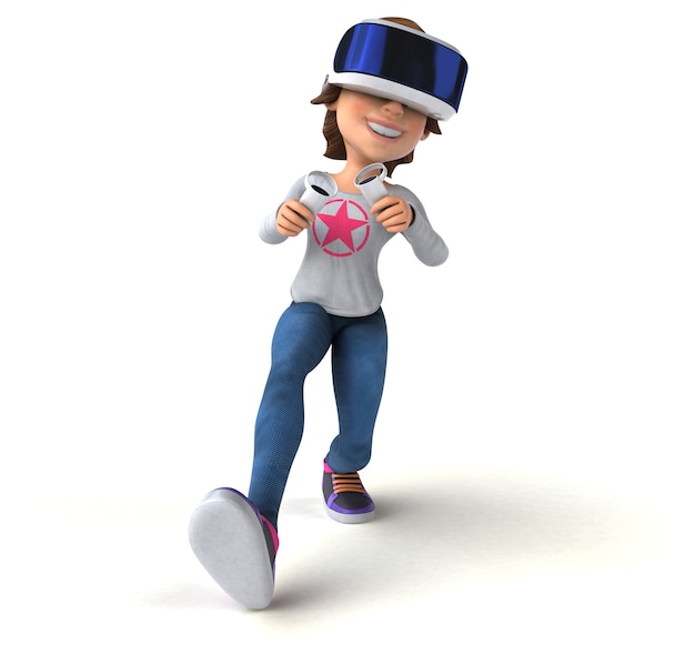 Lustige 3D-Illustration eines Teenager-Mädchens mit einem VR-Helm