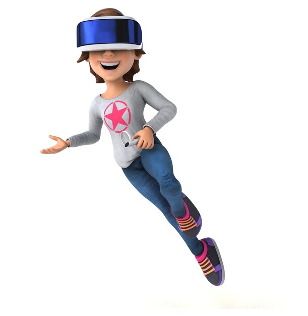 Lustige 3D-Illustration eines Teenager-Mädchens mit einem VR-Helm