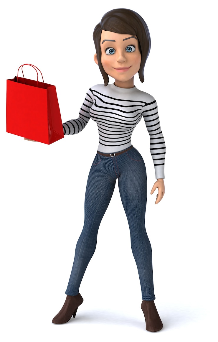Foto lustige 3d-karikatur lässige charakterfrau
