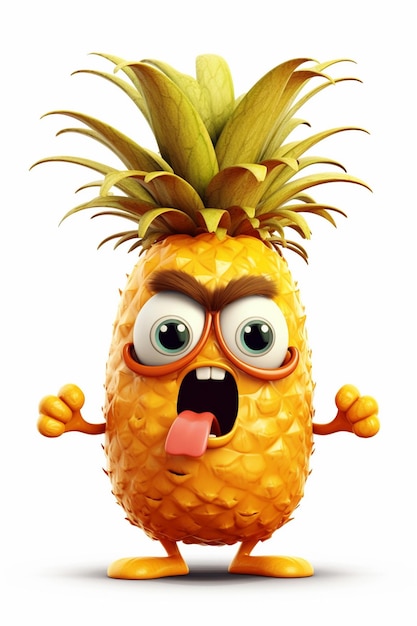 Foto lustige ananas-frucht charakter stimmung swing emoji wahnsinn schrei
