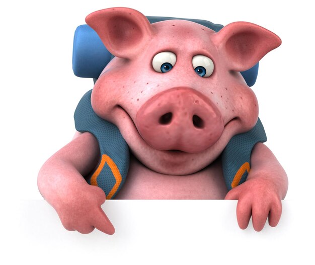 Lustige Backpacker-Schwein-Cartoon-Figur