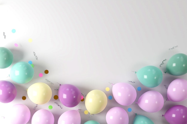 Lustige bunte Luftballons am unteren Rand des Rahmens Premium Foto