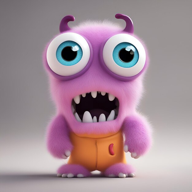 Foto lustige cartoon-monster 3d-rendering auf grauem hintergrund mit ausschnittsweg