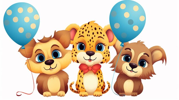 Lustige Cartoon-Party-Gepard mit Luftballons isolierte Illustration