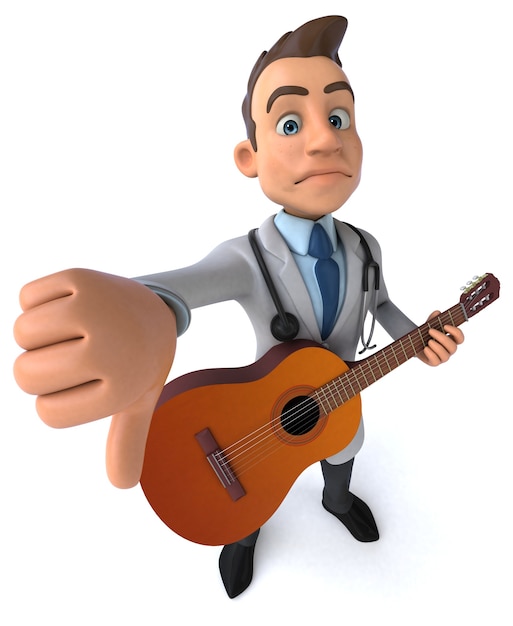 Lustige Doktor und Gitarre 3D Illustration