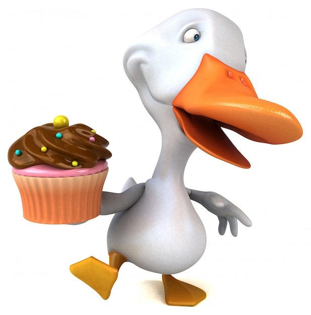 Lustige Ente mit Cupcake